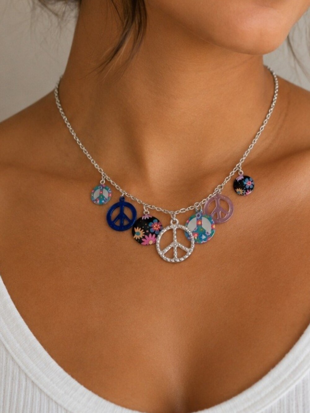 Claire's Multi "Peace Sign" Charms Silver-tone Necklace